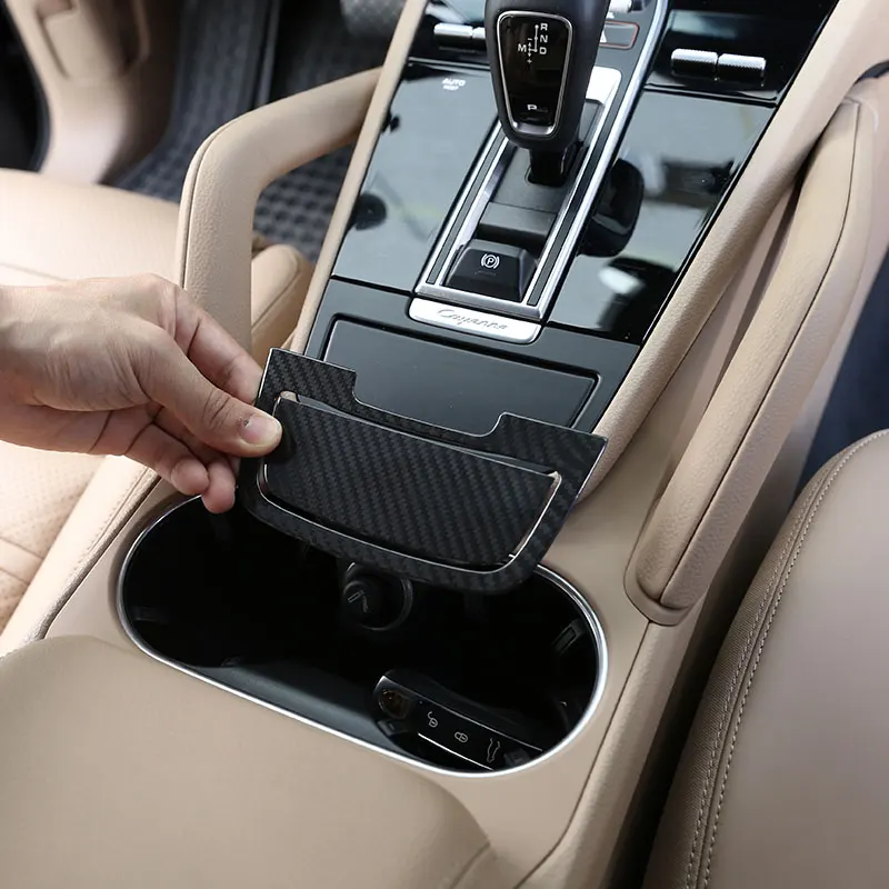 Dla Porsche Cayenne 2018-2023 prawdziwe centralny zamek samochodu z włókna węglowego popielniczka Panel obudowa wykończenia naklejki akcesoria samochodowe