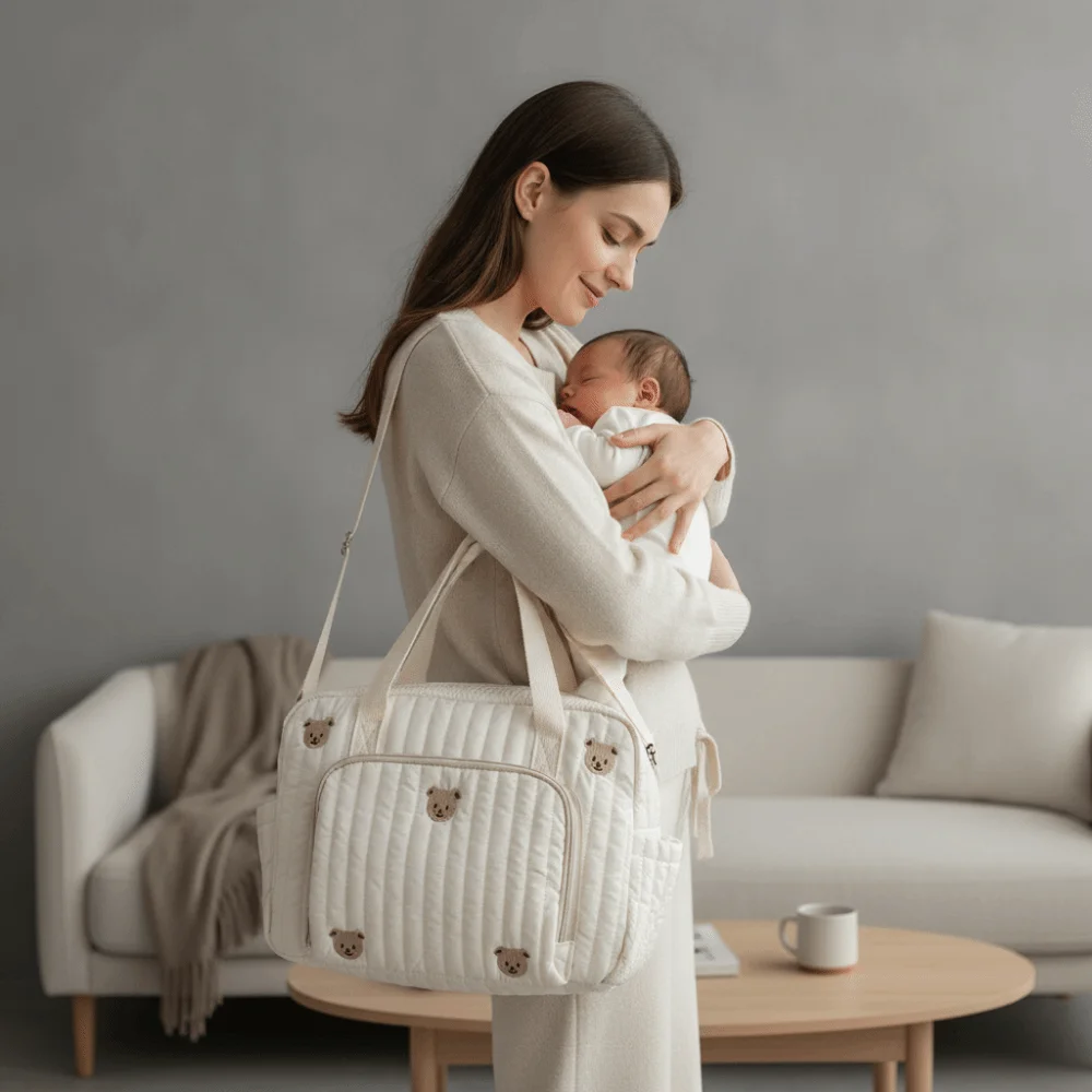 Cartoon Diaper Organizer Lightweight Large Capacity Cotton Handbag Quilted Soft-touch Stroller Hanging Pack Outdoor Travel