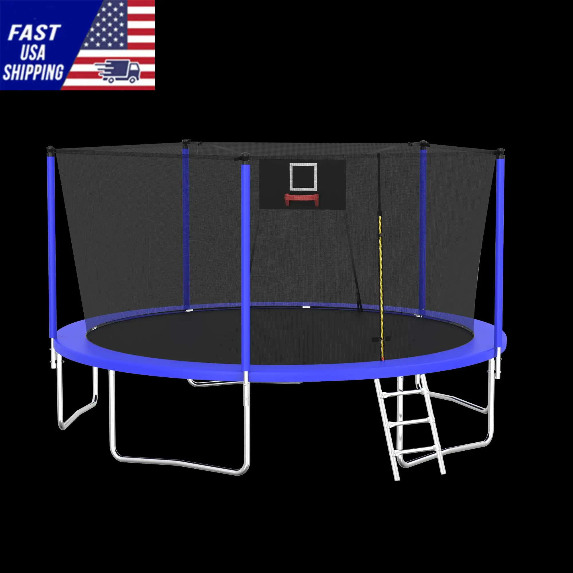 14FT Trampoline Blue for kids Outdoor with safety net and Soft rebound and Ladder