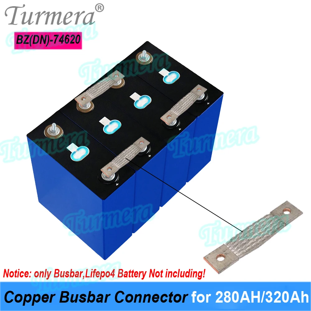 Turmera 12V Busbar Lifepo4 Battery Flexible Copper Connecter Hole to Hole 74mm 2mm 400A Use in 280Ah 310Ah 320Ah Lifepo4 Battery