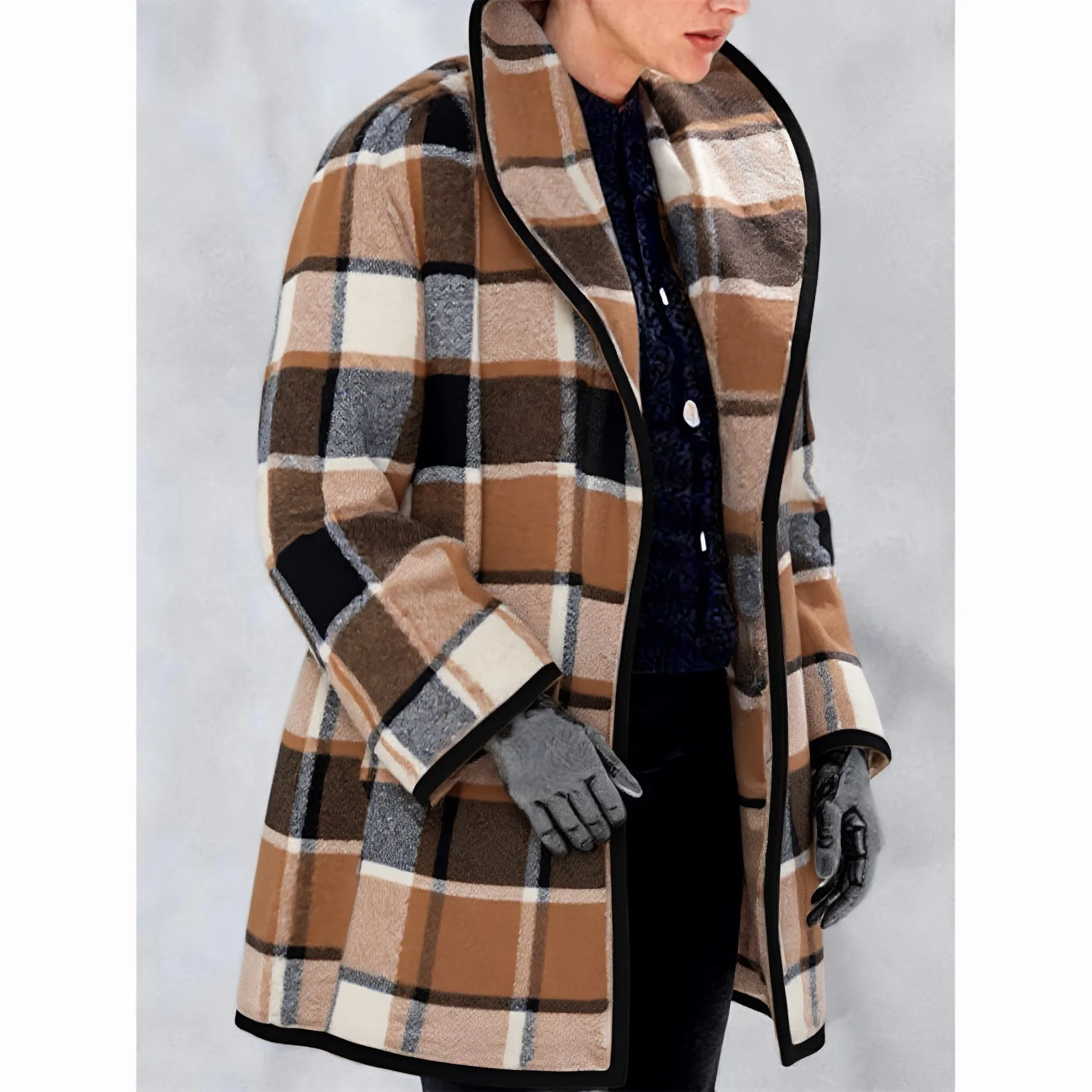 معطف نسائي شتوي كاجوال بنمط عناصر زخرفية ملابس علوية مريحة للطقس البارد #3