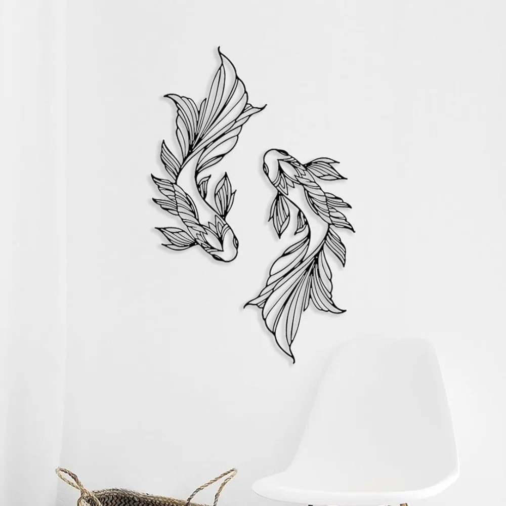 CIFBUY Metal Fish Wall Art Japanese Iron Fish Gift Asian Home Decor For Living Room Bathroom Indoor Outdoor Black Wall Hanging