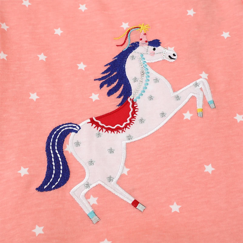 فستان الأميرة ليتل مافين للخريف والربيع للفتيات والأطفال فستان طويل الأكمام مطرز على شكل وحيد القرن فستان حفلات للفتيات الصغيرات من القطن