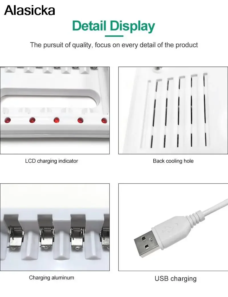 8 Slots EU Cable Intelligent Battery Charger  For AA/AAA Ni-Cd Rechargeable Batteries For Remote Control Microphone Camera