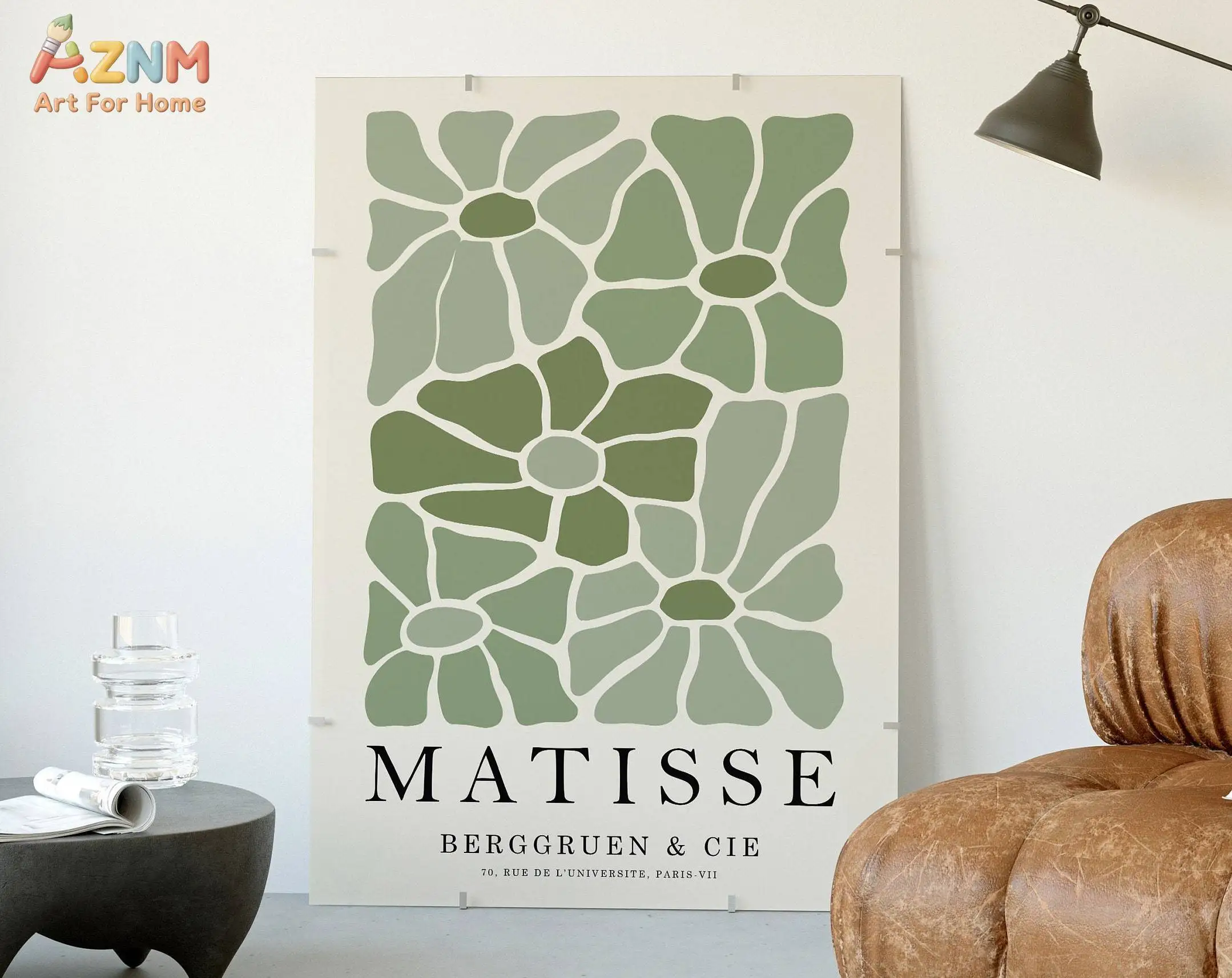 AZNM Matisse Cutout Canvas Wall Art, Abstract Orange Leaf Berggruen & Cie Print Poster, Unframed Henri Matisse Exhibition Illust