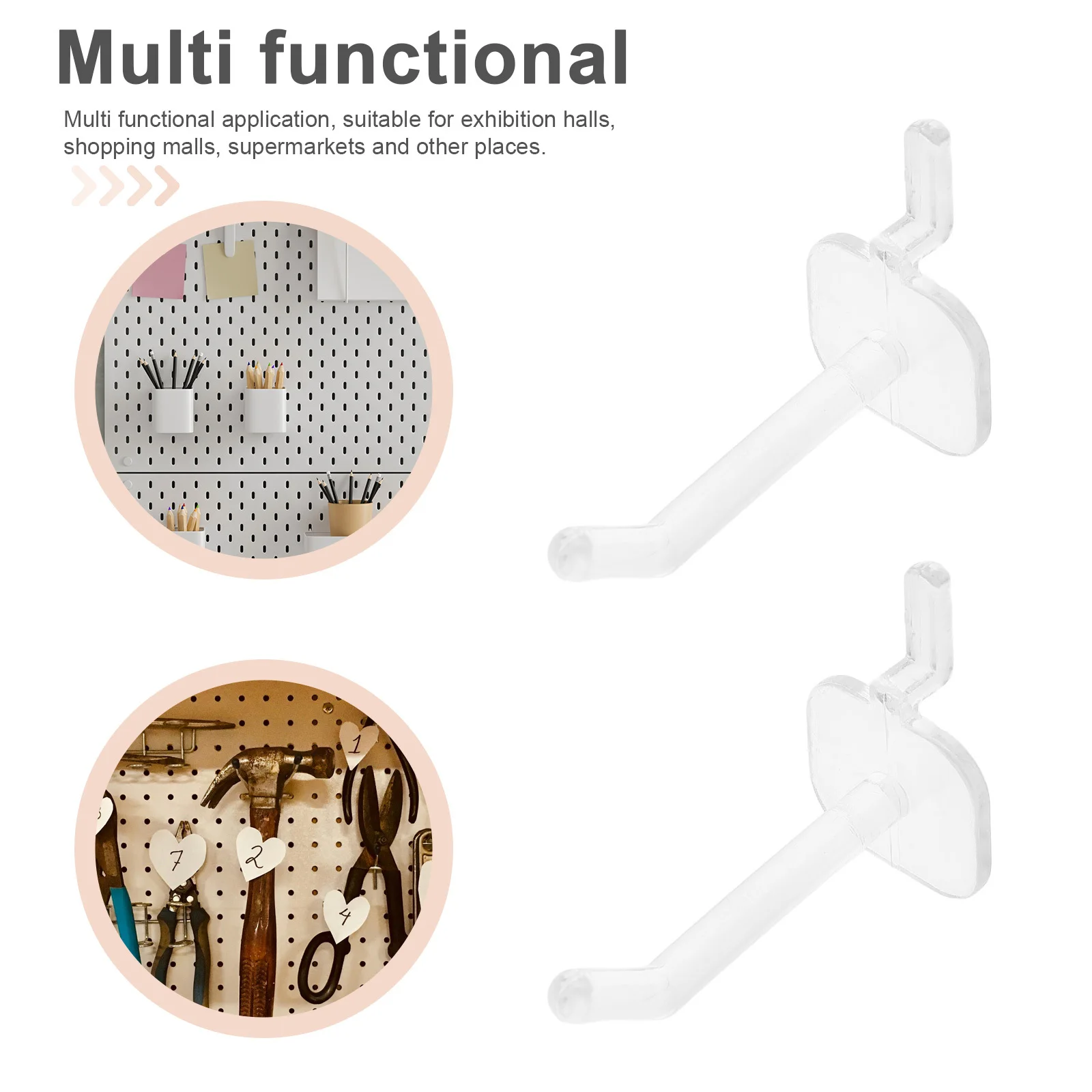 50 قطعة من خطافات Pegboard البلاستيكية الشفافة، متينة وسهلة الاستخدام، مثالية لتنظيم الأدوات، خطافات لوحة الوتد