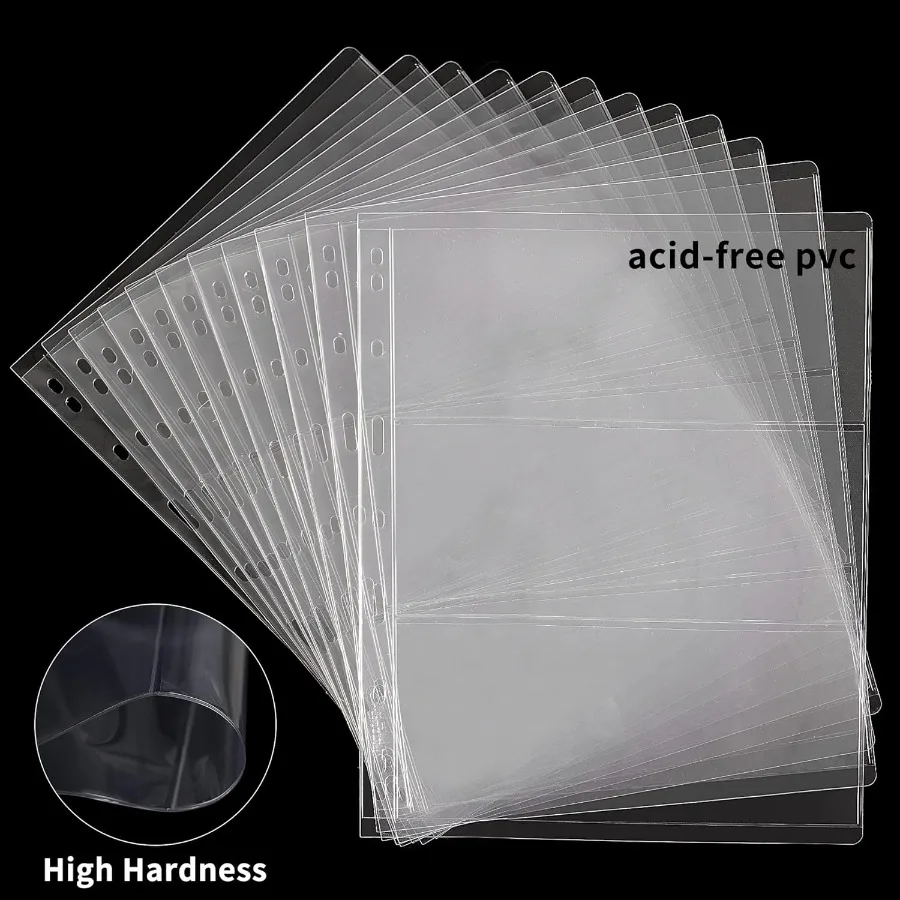 Currey-Hüllen für Sammler, 12 Blatt, säurefreies PVC-Papier, Geld, Currey-Taschenseiten, Münzsammelzubehör, 36 Taschen, 9 Löcher