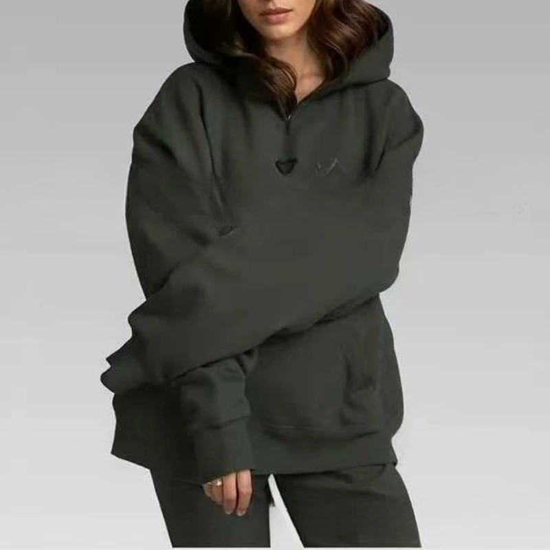 2025年新作 レディースファッション カジュアル 無地 シンプル フード付きセーター ストレートパンツ