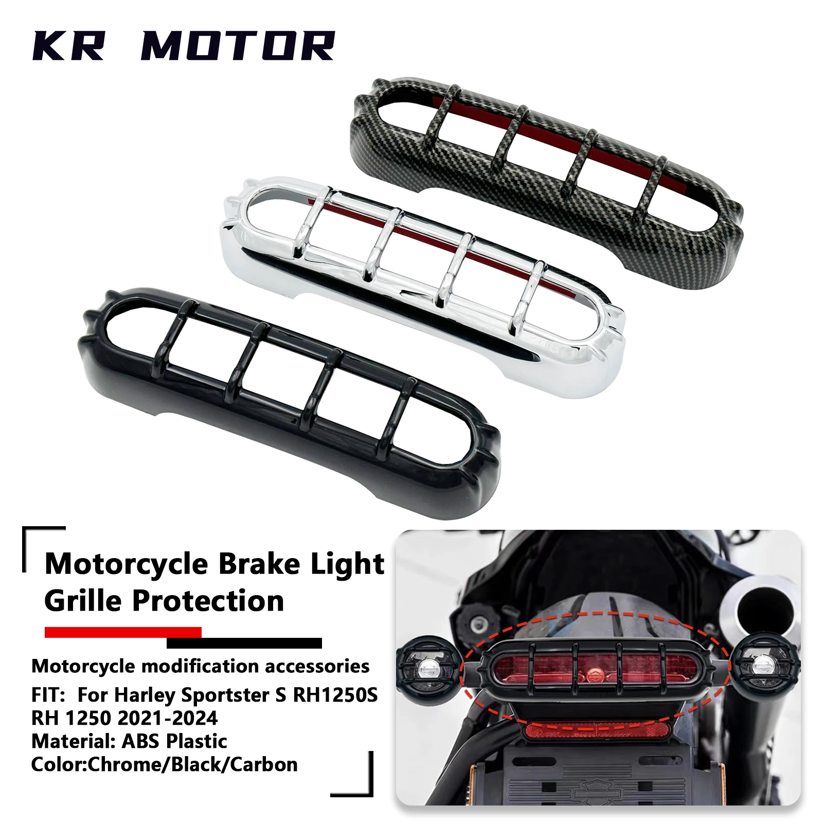 

Fit For Harley Sportster S RH1250S RH 1250 2021-2024 Tail Light Trim Cover Black/Carbon/Chrome Brake Light Grille Protection