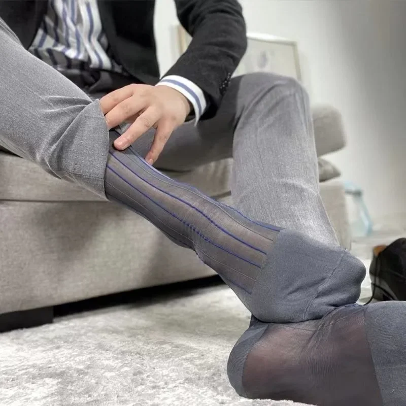 Brand Male Dress Socks Gifts for Men Nylon Formal Wear Tube Socks Suit Men Sexy Ultra Thin Sheer Transparent Business TNT Socks