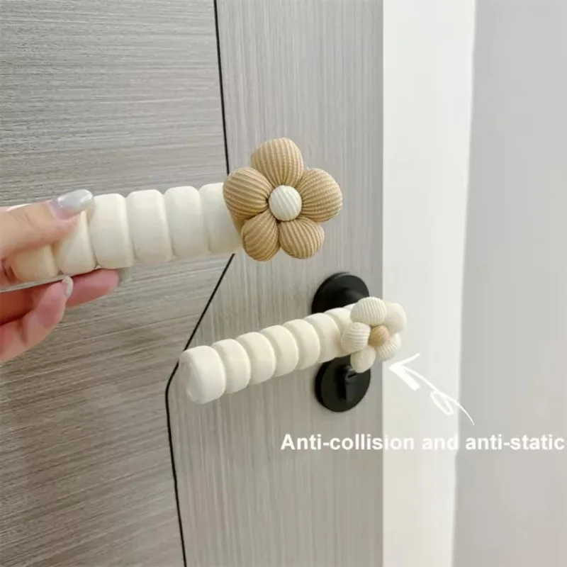 1PC Anti-Static Floral Door Handle Cover Beige Silent Anti-Collision Door Protector,Anti-collision Decorative Door Handle Cover