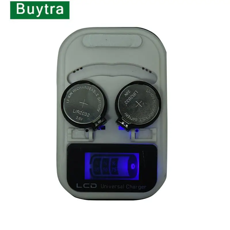 LIR2032 LIR2025 LIR2016 3.6V Rechargeable Lithium Button Cell Coin Battery Charger LCD Indicator intelligent US Plug 2-Slot