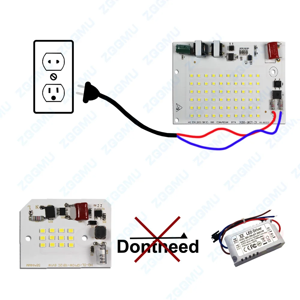 220V High Voltage LED Light Board 10W 30W 50W 100W 150W 200W 300W Outdoor Street Light PCB Light Source Board 220V Driver Free