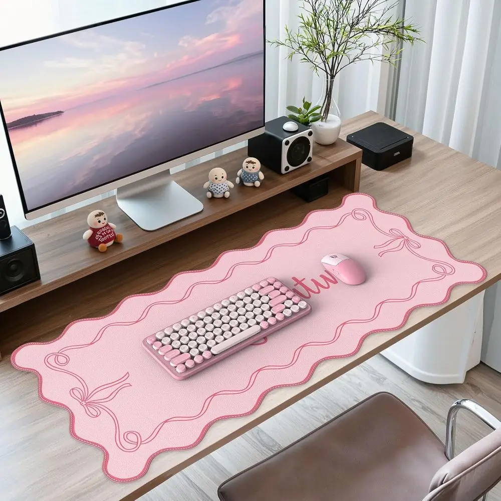 

Non-Slip Large Mouse Pad with Scalloped Desk Mat and Leather Waterproof Protector - Embrace Positivity