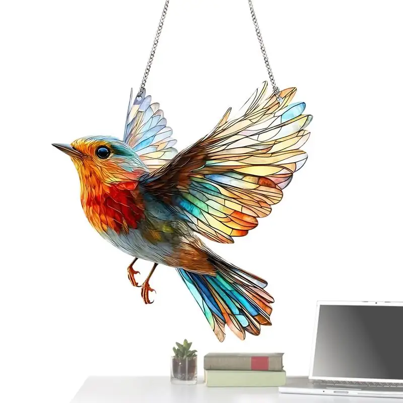 Hummingbird Acrylic Window Sun Catcher Decor Colorful Bird Acrylic Window Suncatchers Bird Wall Decoration Flat Decorative Wall