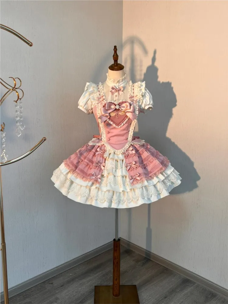 

Pink corset shirt half-length suit cute and sweet with little lace dress