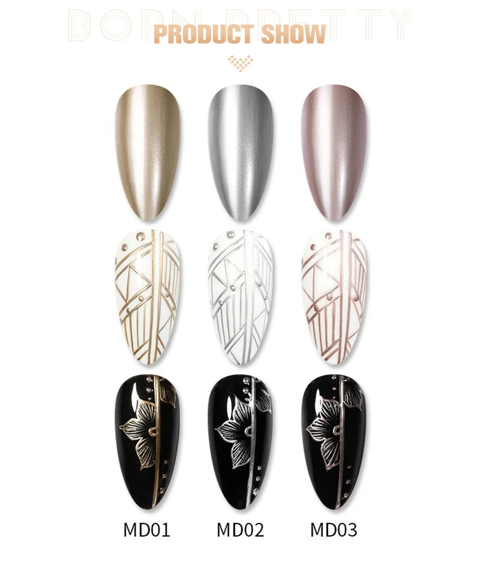 BORN PRETTY 5ML Gold Metallic Gel Polish Silber Spiegeleffekt Französisches Design Linien- und Blumenzeichnungsgel UV Soak-Off Lack Maniküre – Detail 3