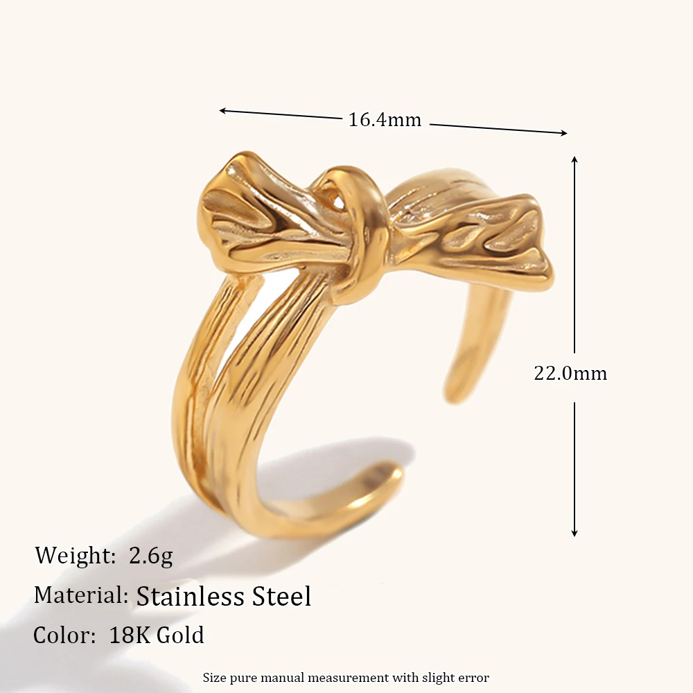 La. Muses Irregular Indentation Pattern Bow Stainless Steel Women's Open Rings Waterproof Jewelry Gift Accessories