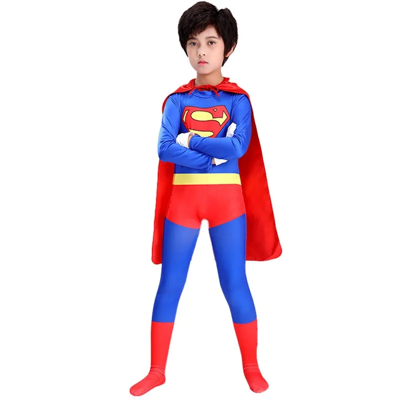 Halloween Boy Superhero Costumes Kids Cosplay 3D Printed Jumpsuit Super Hero Men Adult Men Superman Bodysuit