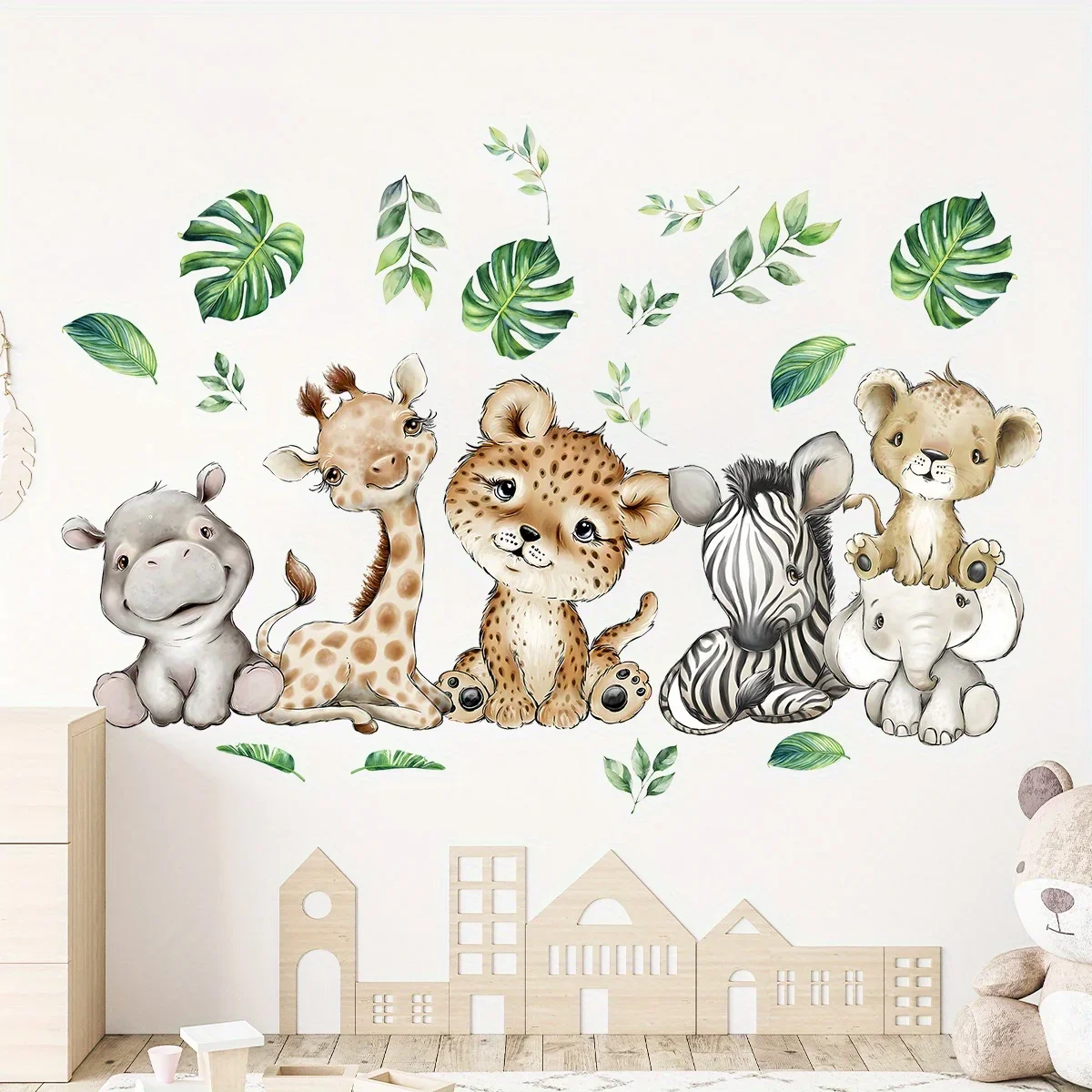 1 قطعة الكرتون لطيف فرس النهر النمر الفيل الغزلان شجرة الحيوان ملصقات جدار لغرفة النوم غرفة المعيشة الحضانة الديكور جدار الشارات #4