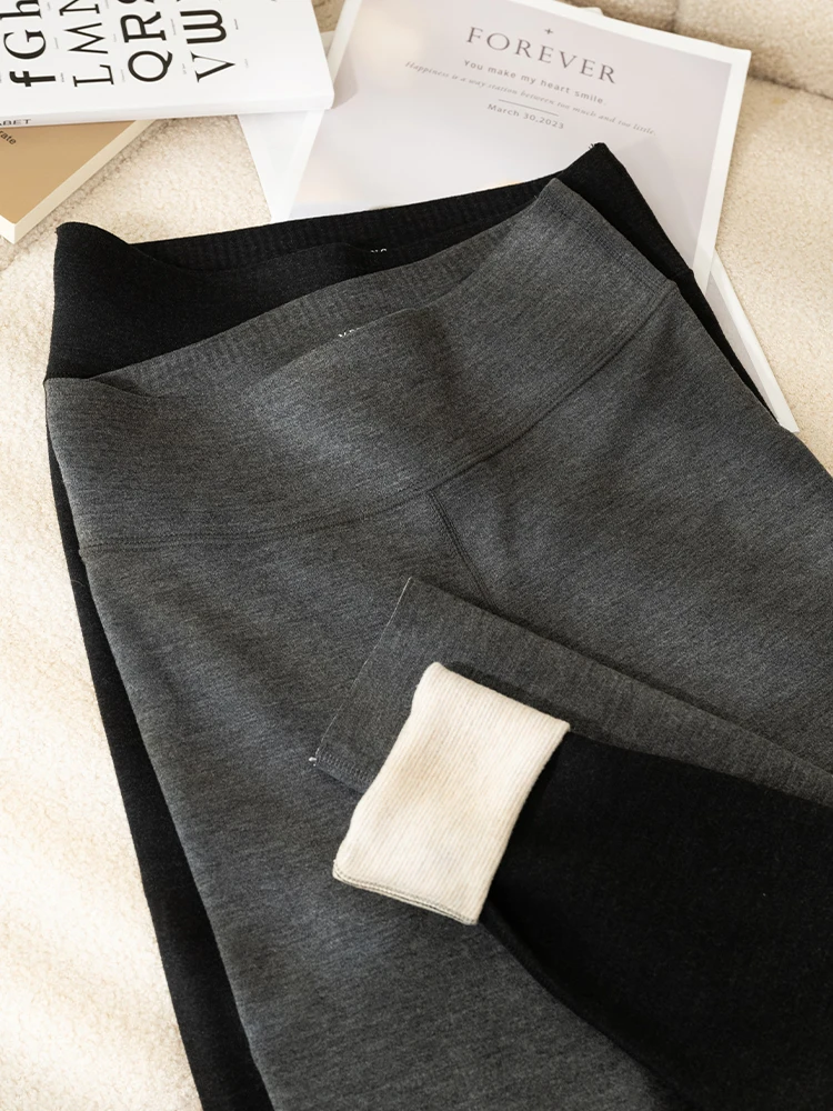 

MeiYang Wool Camere Silk Blend Fce Lined Knee High Tights Nine Point Pants Women's Casual Faion Leggings