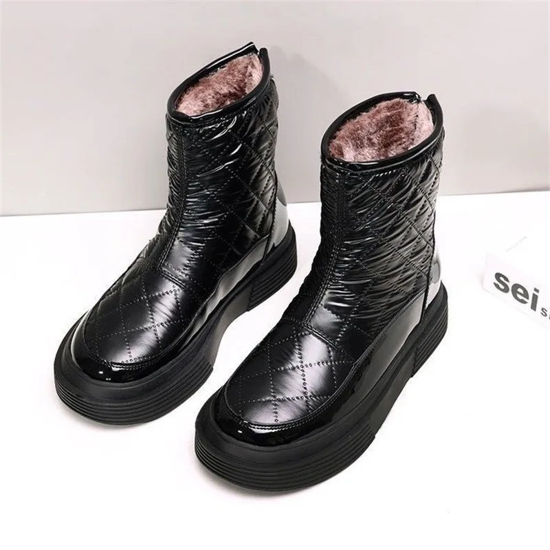 Soft Leather Snow Boots for Women New Designer Winter Waterproof Non-slip Large Cotton Ankle Boots Women\'s Warm Cotton Shoes