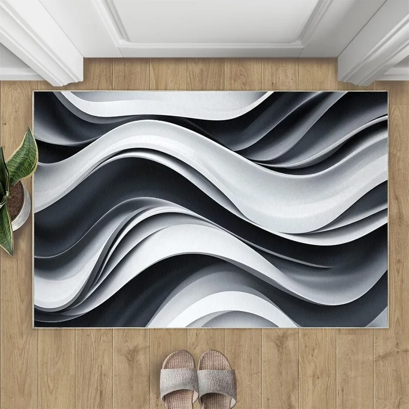 Moderne, minimalistische Fußmatte mit geometrischem Wellenmuster, rutschfest, saugfähig, für den Innenbereich, Linien-Design, Heimdekoration, Teppich für den Eingangsbereich