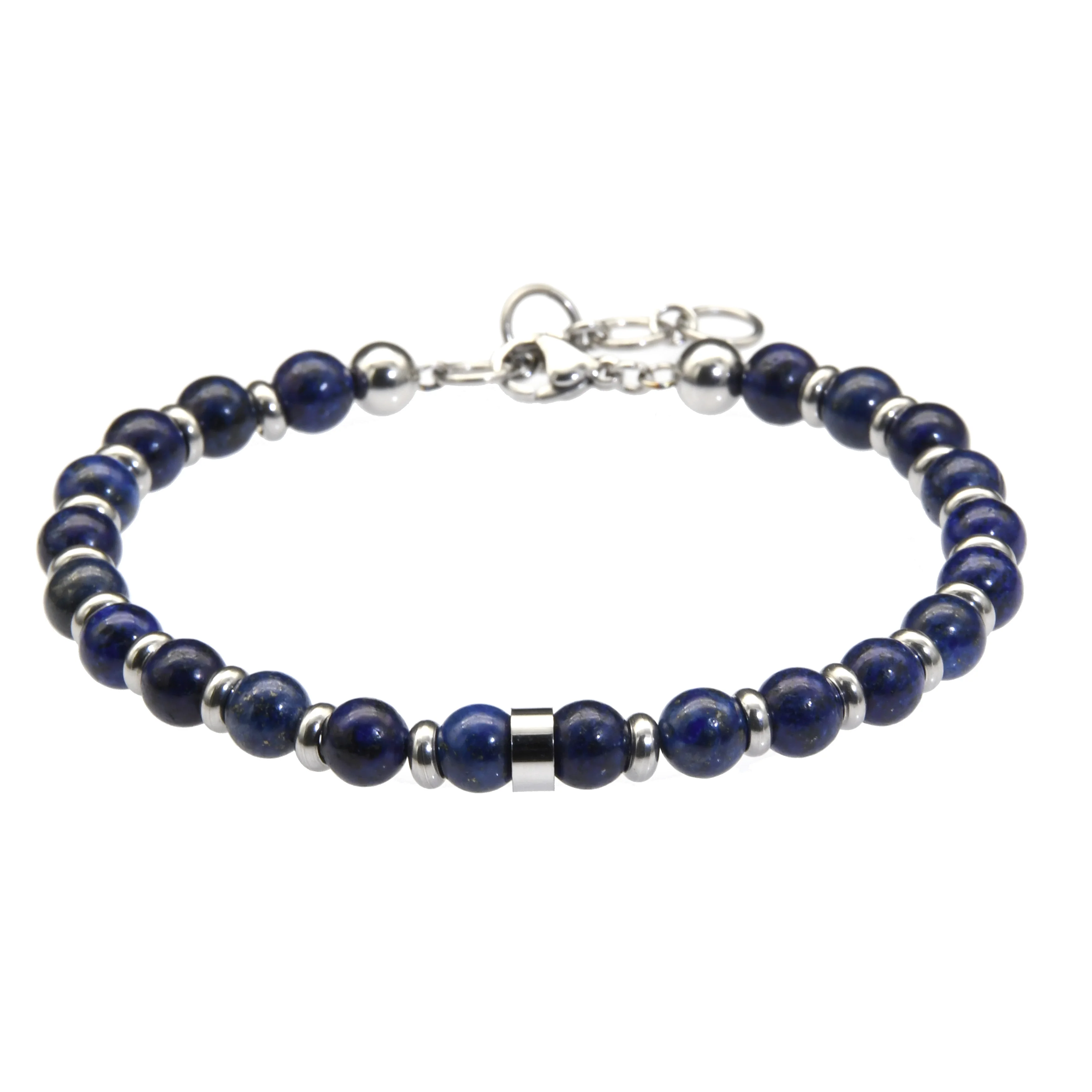 Classical Style Fashion Men and Women Jewelry 6mm Navy Blue Lapis Lazuli Stainless Steel Chain Bracelets