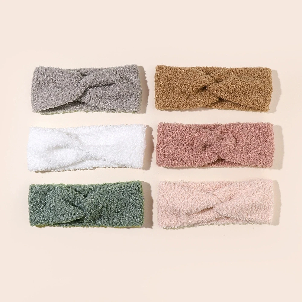 2個入り ボウ型幼児用冬用暖かいヘッドバンドセット ベビーノットヘッドバンド テディプラッシュヘアバンド プラッシュ耳当て付き 新生児用ヘッドギア