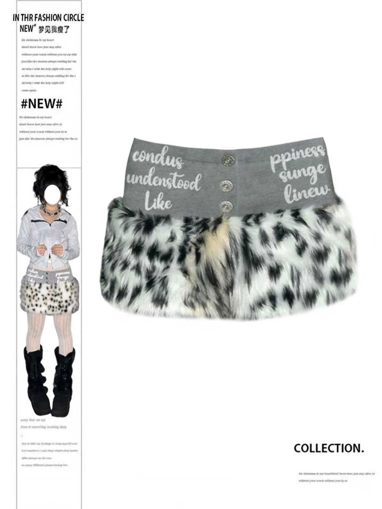 

Women Patchwork A-line Pleated Skirt 90s Vintage Aesthetic Y2k Oversize Skirt Harajuku Korean Leopard Print Skirts 2000s Clothes