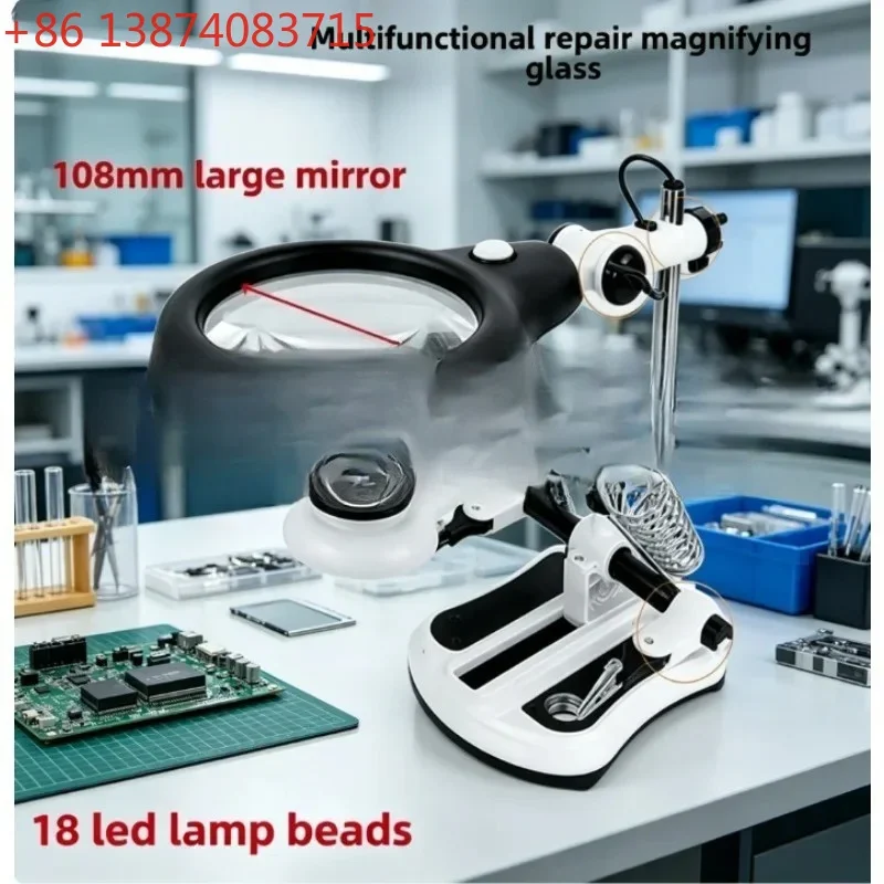 30X LED Desktop Magnifier Lamp, Adjustable Work Magnifying Glass for Welding Electronics Repair