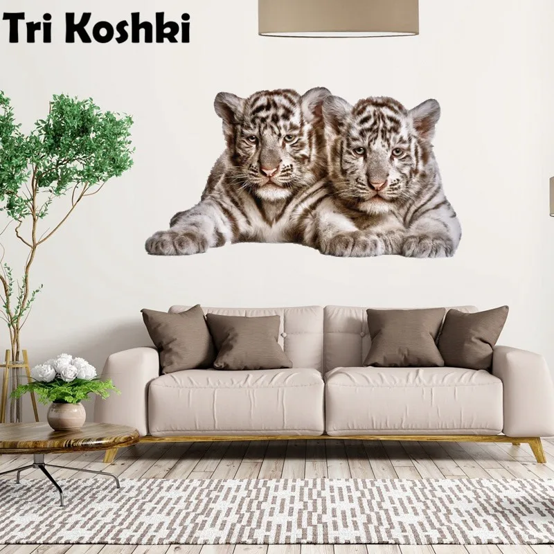 Tri koshki RC010 Animal Little White Tiger Wall Sticker Waterproof PVC Decoration Door Living Room kids room