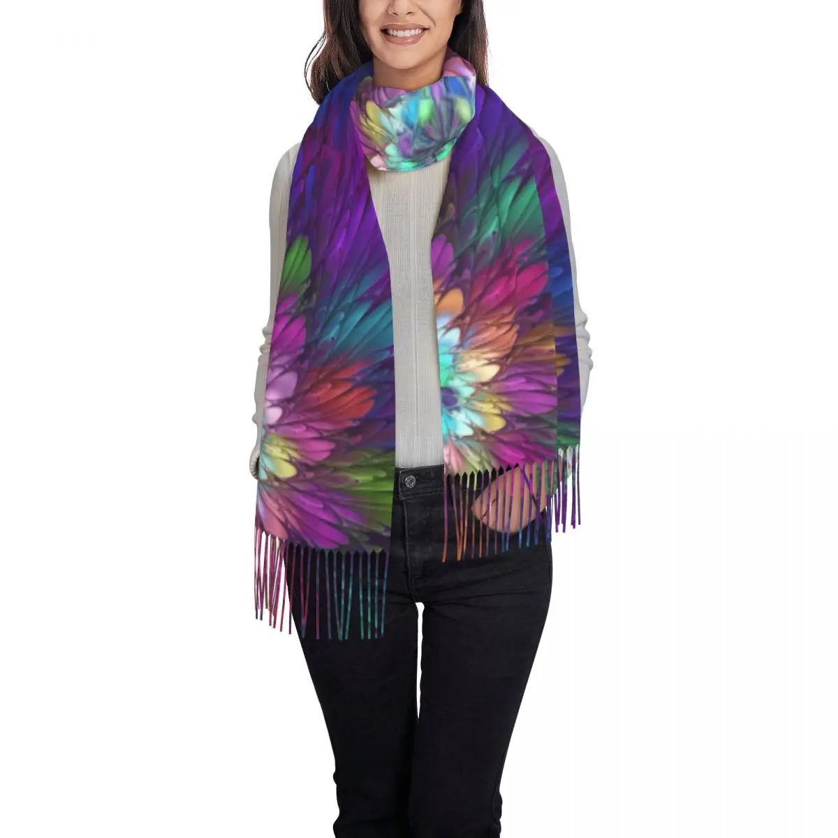 Colorful Psychedelic Flower Scarf Abstract Fractal Art Keep Warm Shawls and Wraps Womens Vintage Scarves Wraps Winter Bandana