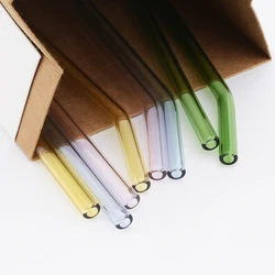 High Borosilicate Colorful Glass Straws Set Eco Friendly Reusable Drinking Straw for Smoothies Cocktails Bar Accessories Straws