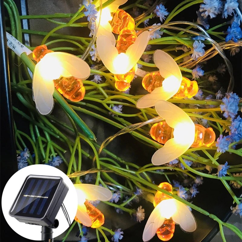 

Хрустальный глобус пчела солнечные гирлянды 20/50/100 светодиодов 8 режимов освещения сказочный свет Рождественская гирлянда для украшения садовой вечеринки