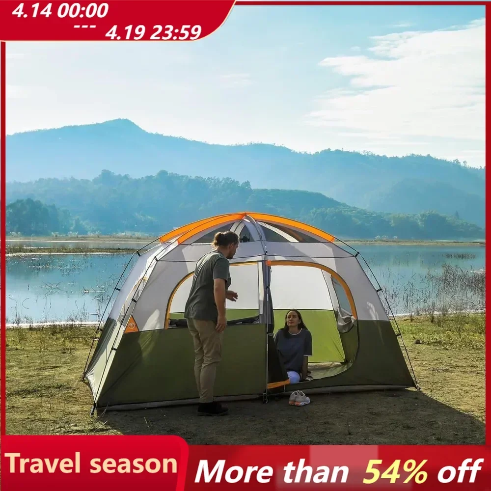 Tent Family Cabin Tents,2 Rooms,3 Doors and 3 Windows with Mesh,Straight Wall,Double Layer, Tent Camping,Family Gathering