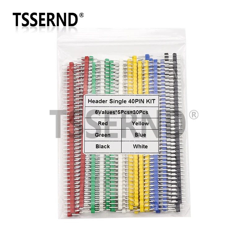 30 Uds. Cabecera de Pin rompible de 40 pines 2,54mm Kit de conector de cabezal macho de una sola fila tira de pines PCB para Arduino negro blanco rojo verde