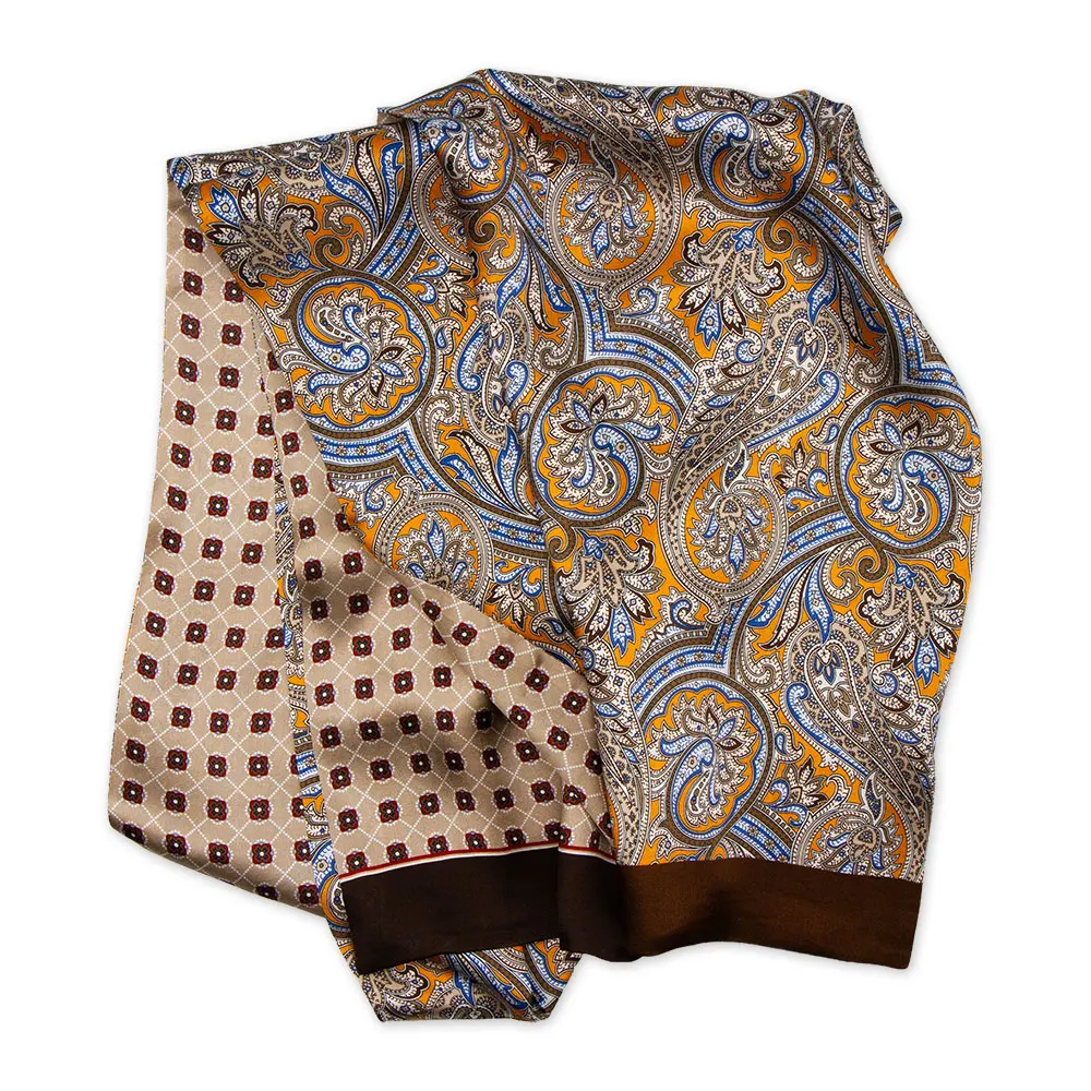 Men's 100% Natural Silk Double Layer Long Shawl Classic Paisley Print Black Neck Scarf Suit Accessory for Gentlemen