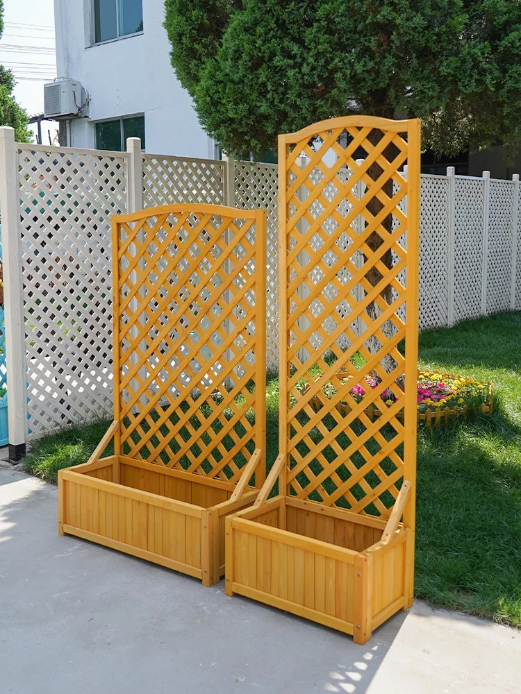 Outdoor anti-corrosion wood courtyard planter grid frame, outdoor grid fence, climbing vine frame, balcony storage rack