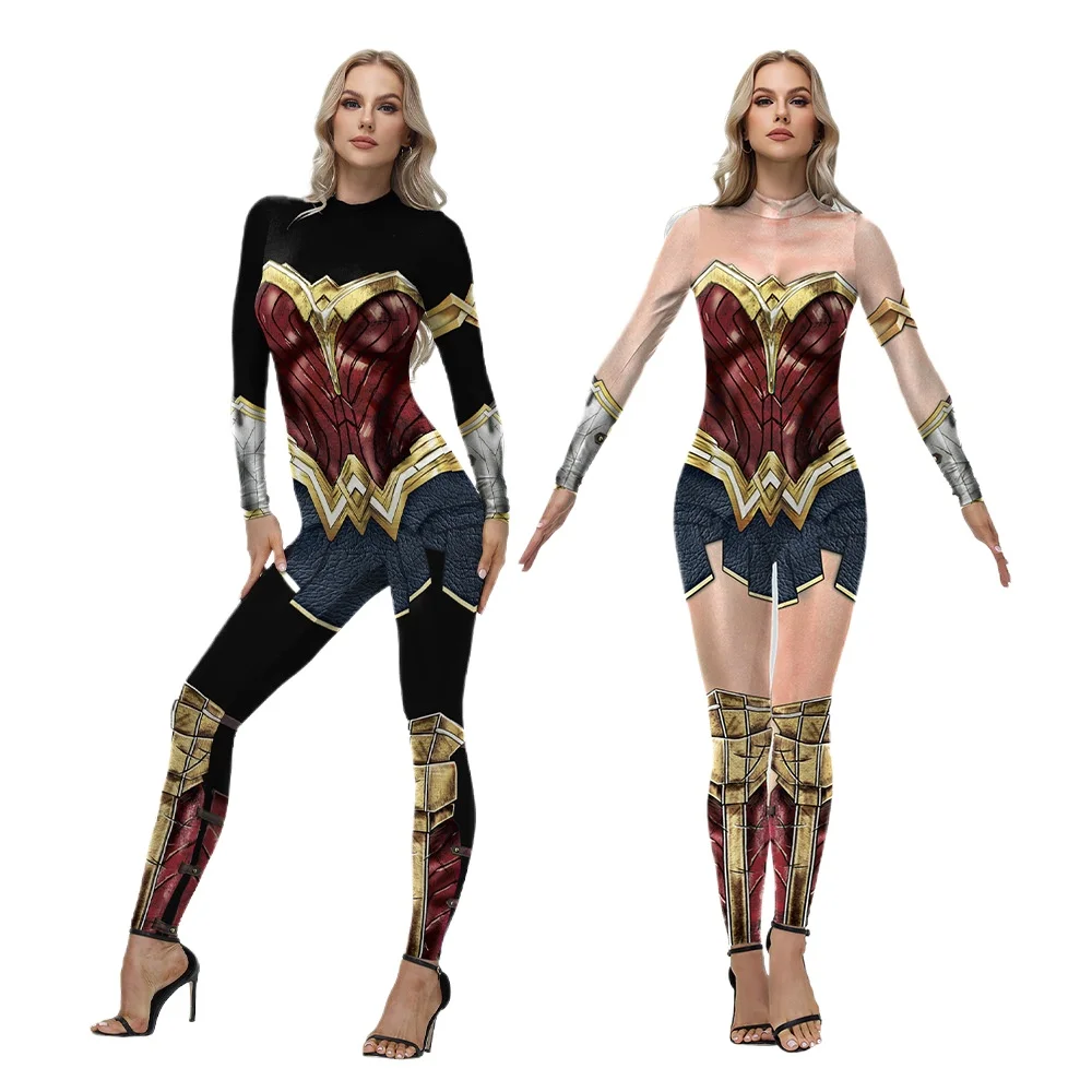 

Women Superhero Godness Diana One-piece Tights Jumpsuit Adult Halloween Cosplay Costume Carnival Party Performance Print Outfit