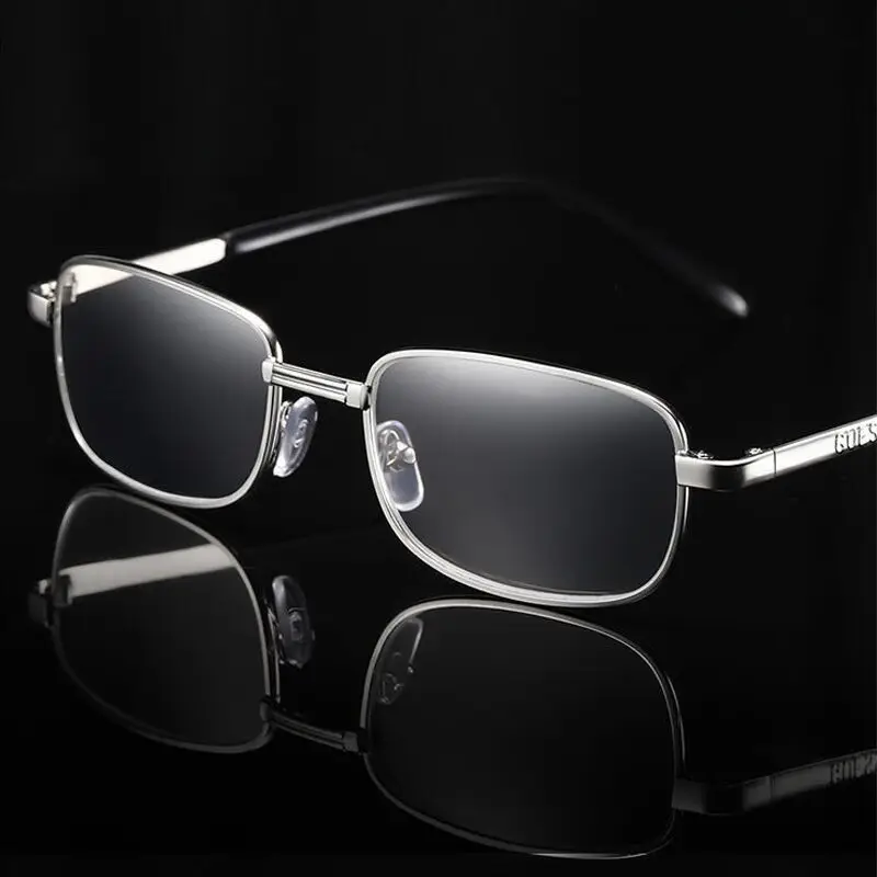 100 % Crystal Glass Lens Reading Glasses Men Anti-blue Light Presbyopia Magnifying Anti-Scratch Eyewear Diopter 1.0-4.0 Silver