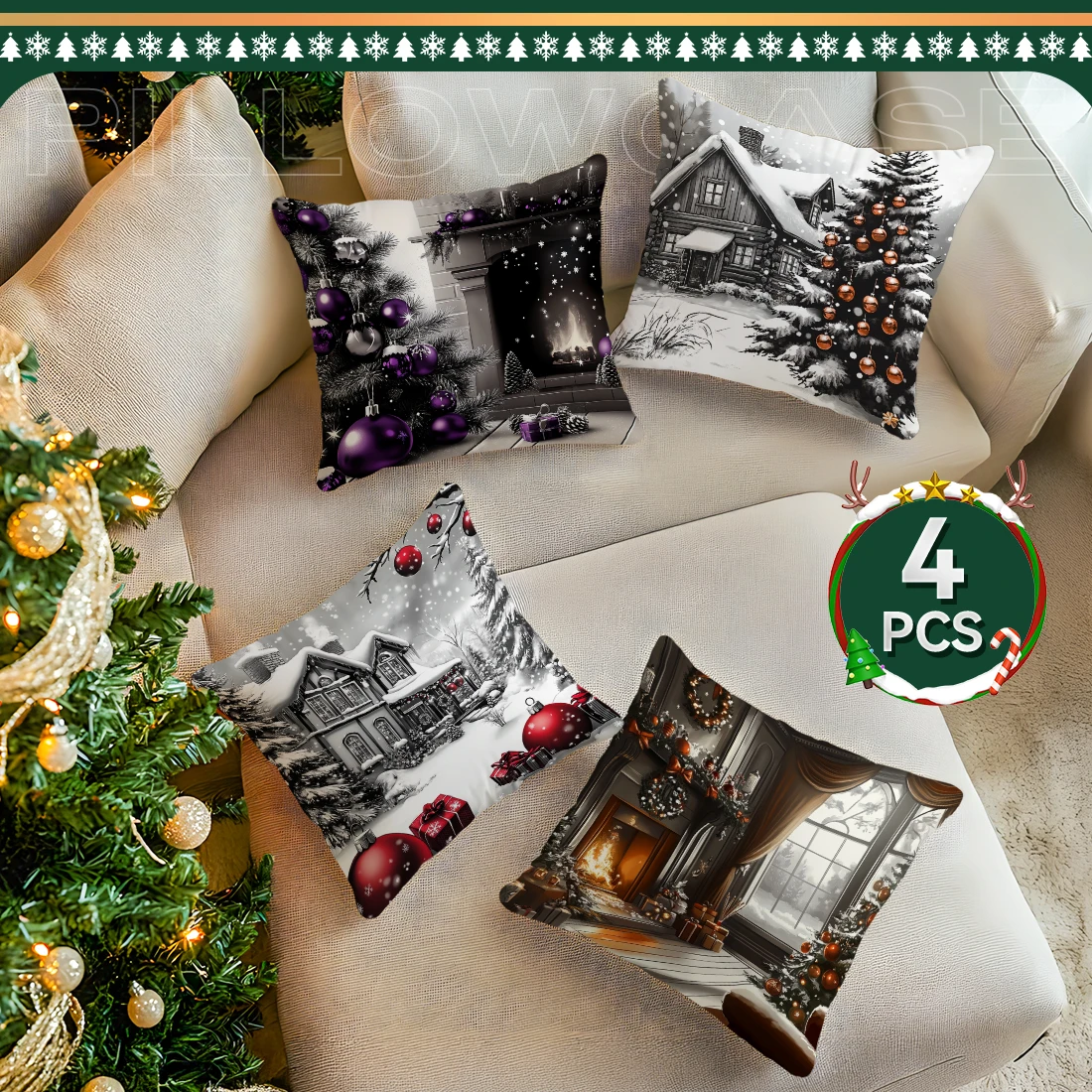 

Christmas tree decoration Decorative Cushions Pillowcase Polyester Cushion Cover Throw Pillow Sofa Decoration Pillowcover