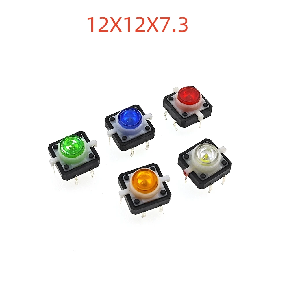 10PCS 12X12X7.3 Tactile Push Button Switch Momentary Tact LED 5 Color 12X12X7.3mm 12*12*7.3mm