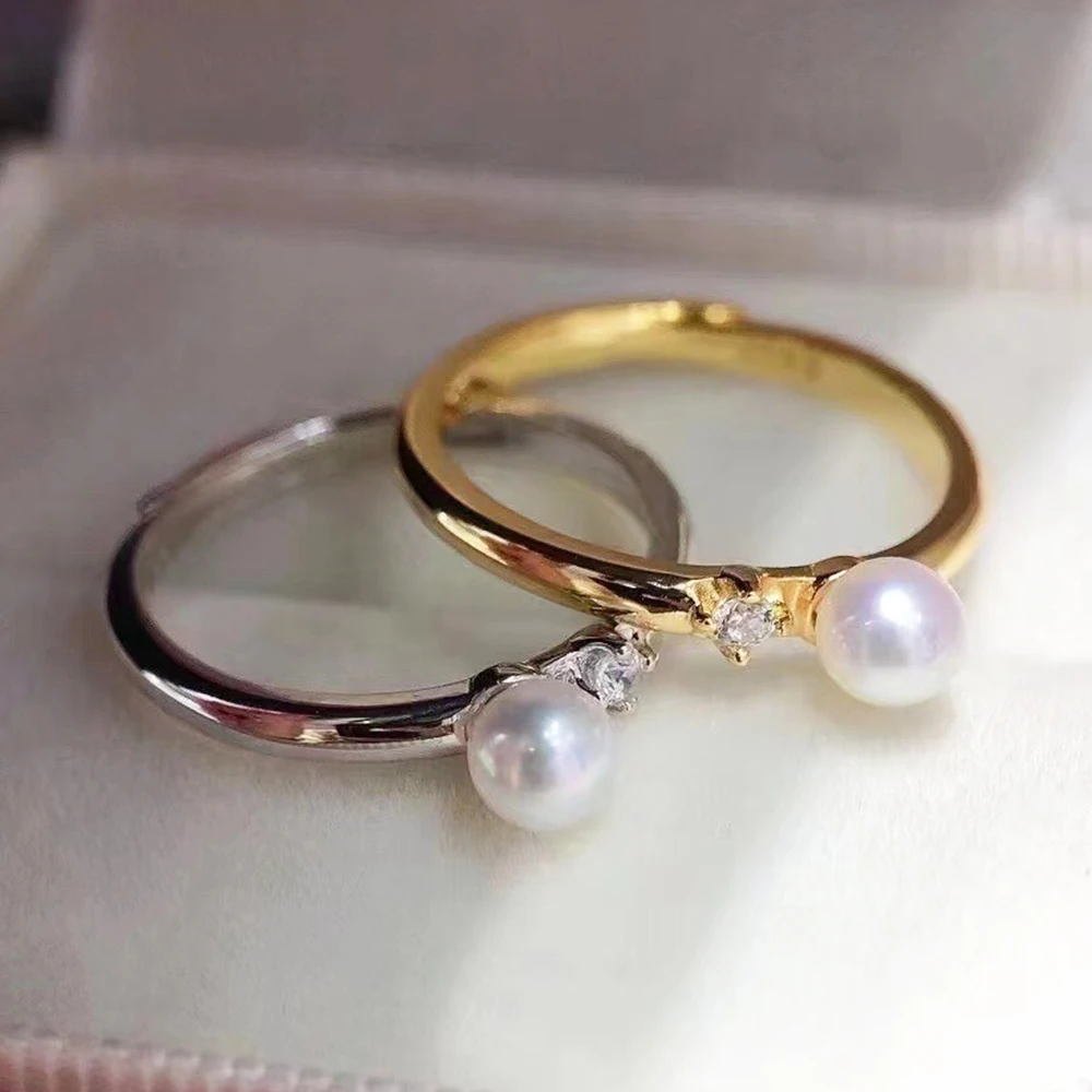 Elegant and Versatile Single Zircon 925 Silver Ring Available in Gold and Silver Finishes with 5-6 mm Real Akoya Seawater Pearl