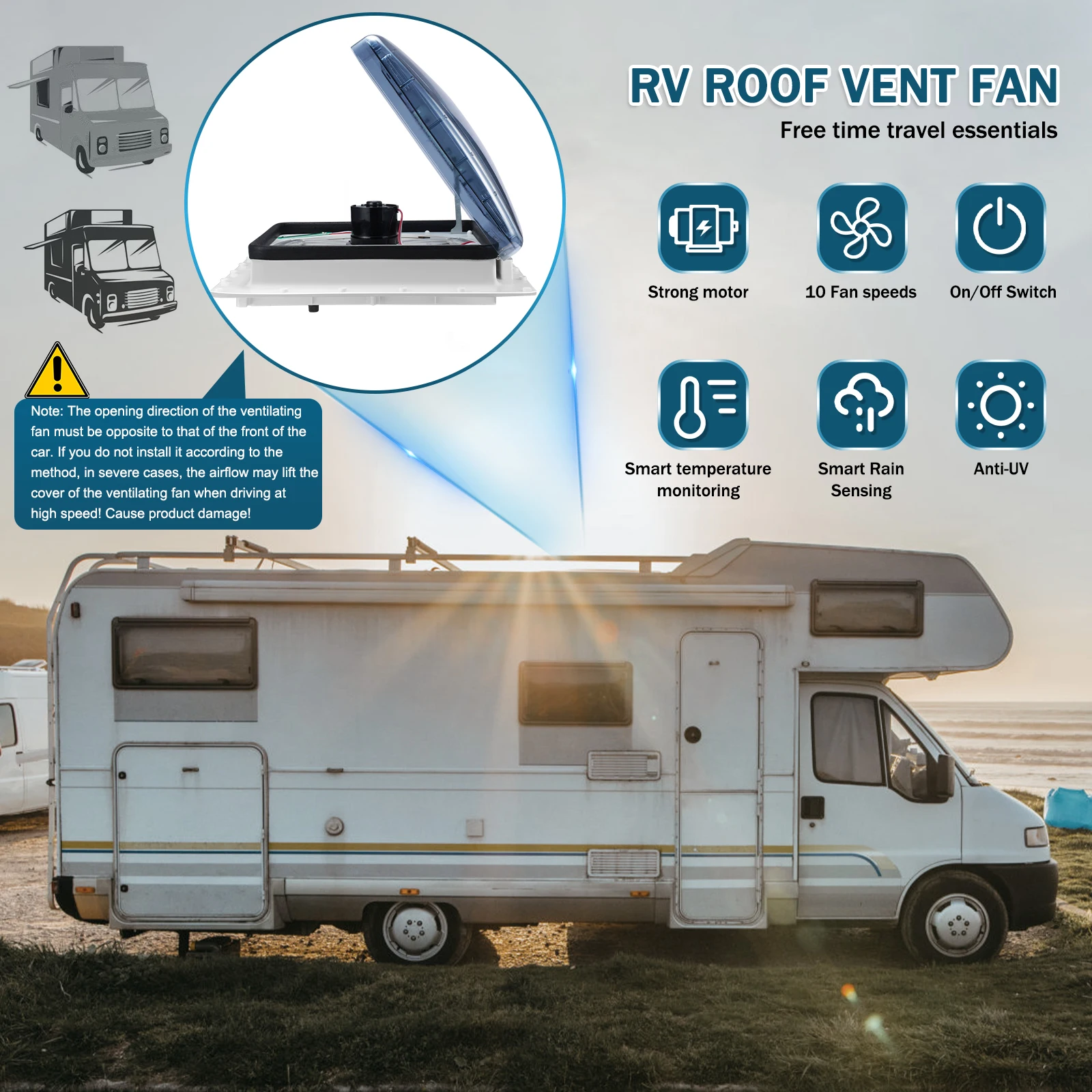 Imagem -02 - Velocidade Controle Remoto 12v rv Telhado Ventilador de Ventilação Caravana Skylight 40cm 40cm Controle Remoto Camper Veículo Trailer Motorhomes rv Fan 10