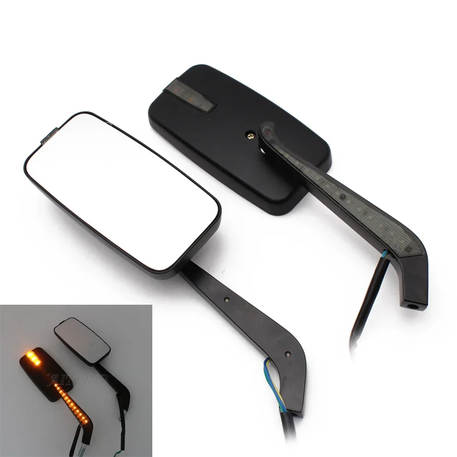 Motorcycle Amber LED Turn Signal Intergrated Rearview Racing Mirrors for Harley Chopper Honda Yamaha Suzuki Kawasaki Universal