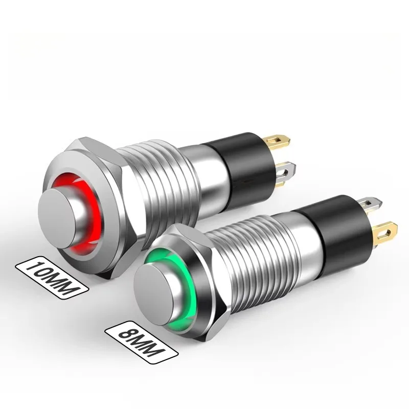 8mm/10mm Metal Button Switch Self-Resetting & Self-Locking Mini High-Head 4-Pin Waterproof Start Button with Light for Electroni