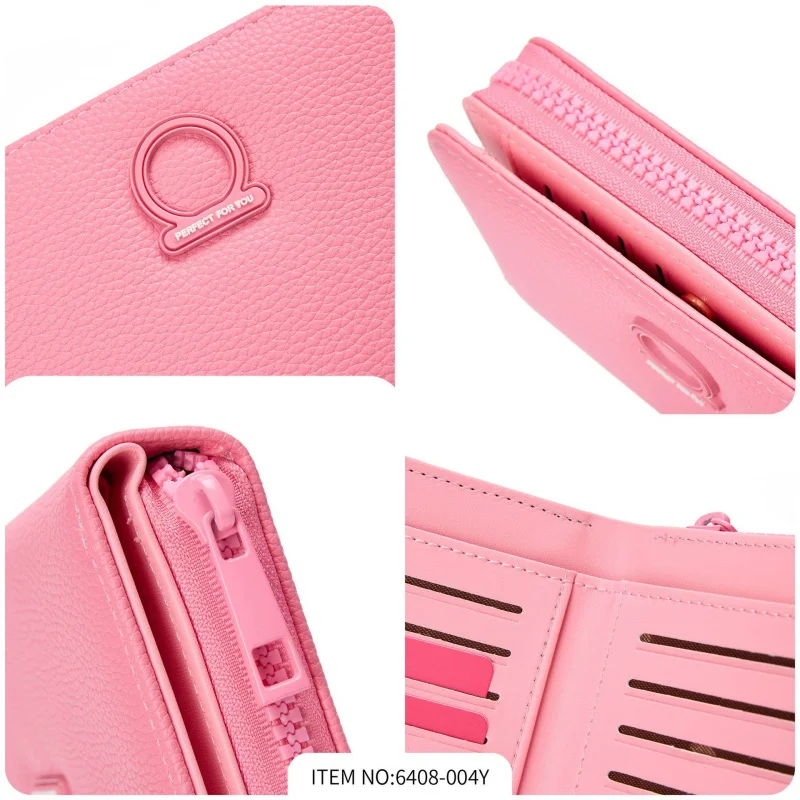 Fashion solid color wallet for Women large capacity zipper coin purse multi-card holder double layer clutch handbag
