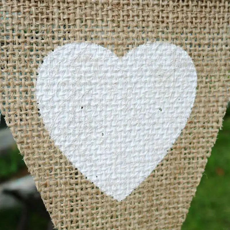 

69HC Love Heart Bunting Flags Linen Jute Hessian Burlap Lace Pull Ornament