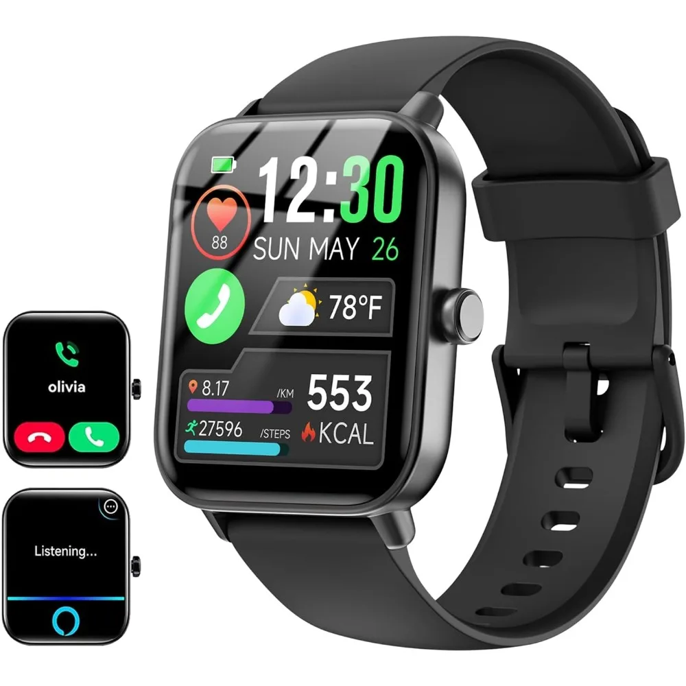 

Smart Watches with Two Bands, Fitness Tracker, Waterproof, Bluetooth Calling, Heart Rate & Sleep Monitor for Men and Women